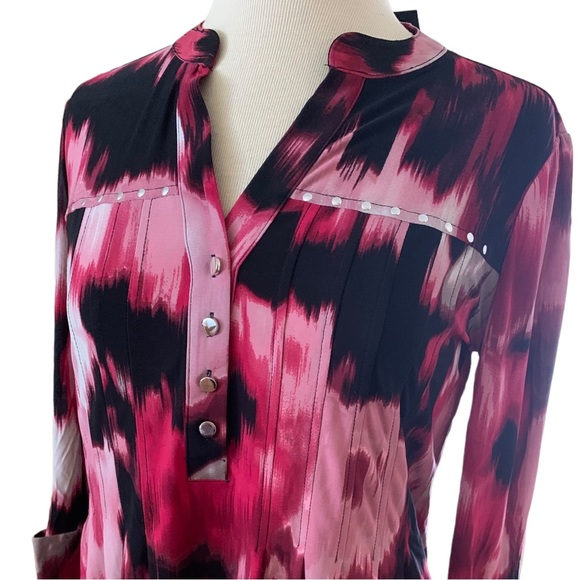 COCOMO Small Red pink white 3/4 sleeve women's Pin tuck Blouse top shirt - Picture 12 of 12